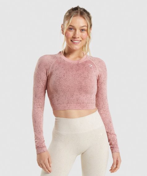 Women's Gymshark Adapt Fleck Seamless Long Sleeve Cropped Tops Pink | CA A6018D